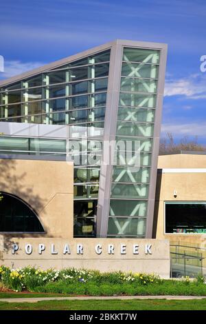 Streamwood, Illinois, Stati Uniti. Moderna biblioteca comunitaria in un sobborgo di Chicago negli Stati Uniti. Foto Stock