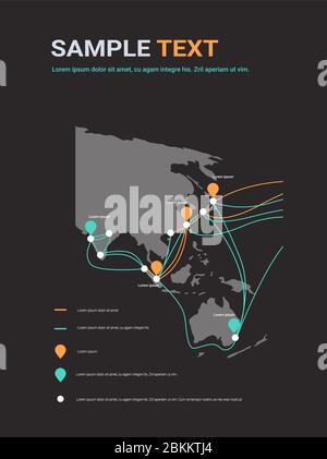 rete globale connessioni via cavo e sistema di trasferimento di informazioni tecnologia mappa del mondo connessione internet telecomunicazioni concetto infografica verticale copia spazio illustrazione vettoriale Illustrazione Vettoriale