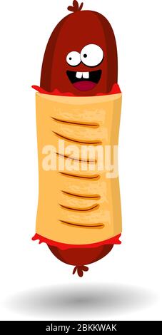 Hot dog francese. Personaggi fast food. Fast Food Day. Cibo di strada. Illustrazione Vettoriale