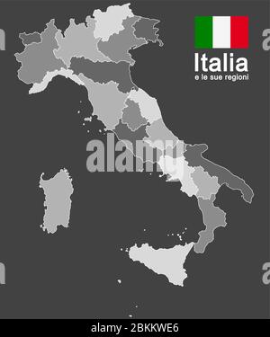 Silhouette del paese europeo Italia e le regioni Illustrazione Vettoriale