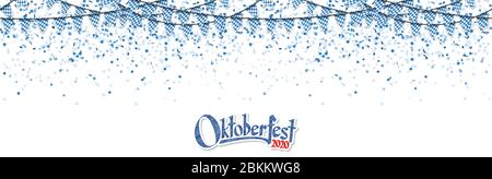 Oktoberfest 2020 garlands con motivo a scacchi blu-bianco e confetti blu Illustrazione Vettoriale