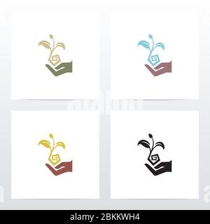 Design del logo dell'impianto di tenuta a mano Illustrazione Vettoriale