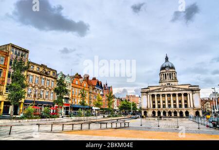 Piazza del mercato Vecchio con il Consiglio della Città di Nottingham, Inghilterra Foto Stock