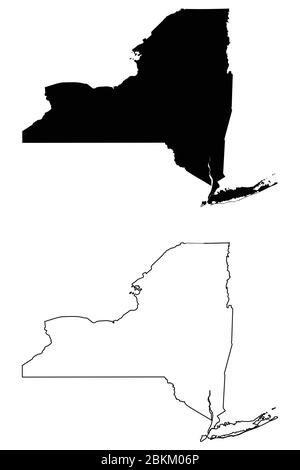 New York NY state Maps. Silhouette e profilo neri isolati su sfondo bianco. Vettore EPS Illustrazione Vettoriale