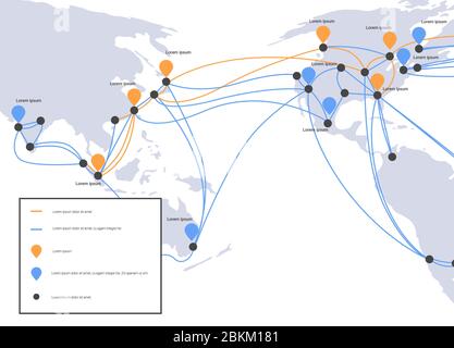 rete globale connessioni via cavo e sistema di trasferimento di informazioni tecnologia mappa del mondo connessione internet telecomunicazioni concetto infografica orizzontale copia spazio illustrazione vettoriale Illustrazione Vettoriale