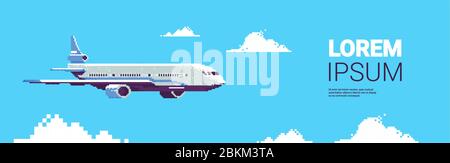 pixel art aereo aereo aereo che vola in cielo aereo trasporto passeggeri aereo concetto di servizio aereo copia orizzontale spazio illustrazione vettoriale Illustrazione Vettoriale