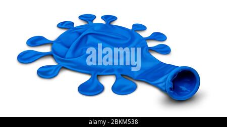 Concetto di virus respiratorio e simbolo di controllo della malattia come palloncino sgonfio a forma di contagio come icona per coronavirus o covid-19 e influenza. Foto Stock