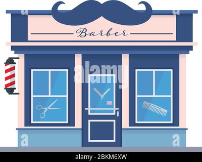 Isolato design piatto barbiere edificio facciata illustrazione vettoriale Illustrazione Vettoriale