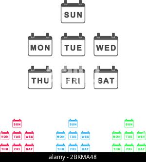 Icona Calendario settimanale ogni giorno piatta. Pittogramma a colori su sfondo bianco. Simbolo di illustrazione vettoriale e icone bonus Illustrazione Vettoriale