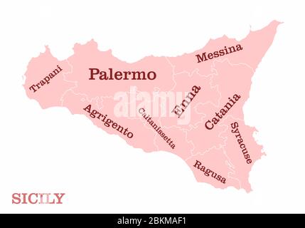 Mappa delle regioni della Sicilia Illustrazione Vettoriale