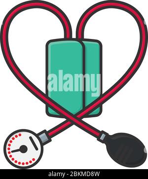 Misuratore di pressione sanguigna con tubi a forma di cuore illustrazione vettoriale isolata per il giorno dell'ipertensione il 17 maggio Illustrazione Vettoriale