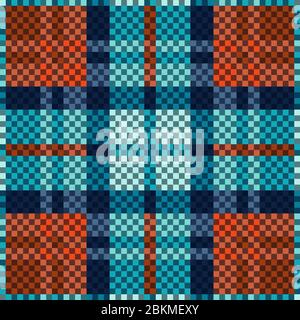 Motivo scozzese senza cuciture a contrasto blu e arancione, texture per tartan, plaid, tovaglie, vestiti, biancheria da letto, coperte e altri tessuti Illustrazione Vettoriale