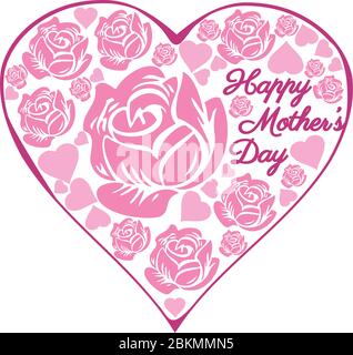 illustrazione vettoriale di uno sfondo vintage a cuore di rosa. Cuore rosa per la madre. San Valentino, idea di una carta per la festa della mamma. Illustrazione Vettoriale