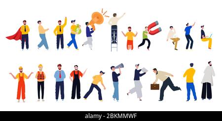 set di personaggi raccolta di cartoni animati casual persone uomo d'affari maschio con molti posa moderno stile colorato Illustrazione Vettoriale