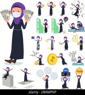 Un insieme delle donne che indossano la maschera e hijab con riguardo ai soldi e all'economia.ci sono inoltre azioni sul successo e sul failure.IT's arte vettoriale in modo da è facile a. Illustrazione Vettoriale