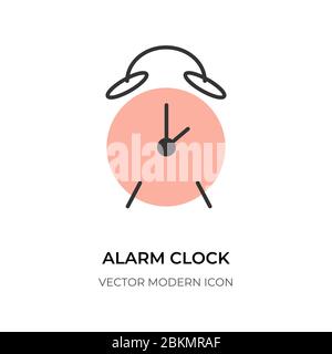 Icona piatta dell'orologio. Orologio grafico lineare con logo. Bordo simbolo semplice tempo di attivazione. Orologio contorno vuoto per app mobile strumento digitale, un'interfaccia utente. Isolato su sfondo bianco illustrazione vettoriale Illustrazione Vettoriale