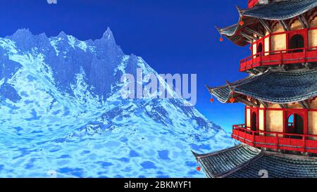 Sun temple - santuario buddista in Himalaya rendering 3D Foto Stock