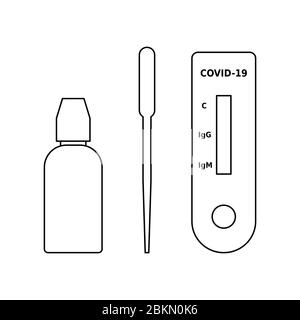 Kit di test one step per il rilevamento del coronavirus. Icona della linea di prova diagnostica Fast Covid 19. Test massicci della popolazione. Test rapido di rilevamento degli anticorpi. Vettore Illustrazione Vettoriale