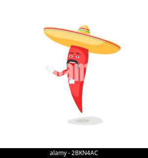 Personaggi chili con baffi in sombrero. Vettore isolato su bianco Illustrazione Vettoriale