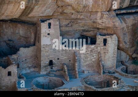 Edifici in Falesia Palace, Mesa Verde National Park. Colorado, Stati Uniti d'America. Foto Stock