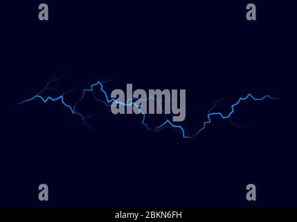 Fulmine blu. Effetti luminosi. Thunderbolt su sfondo scuro. Vettore Illustrazione Vettoriale