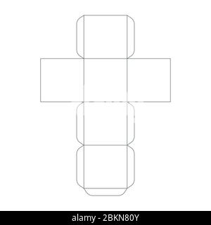 Modello cubo in carta, schema di rifilatura isolato su bianco Illustrazione Vettoriale