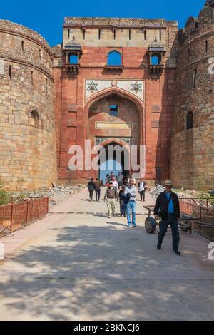 West Gate, Bara Darwaza, Purana Qila, Old Fort, Delhi, India Foto Stock
