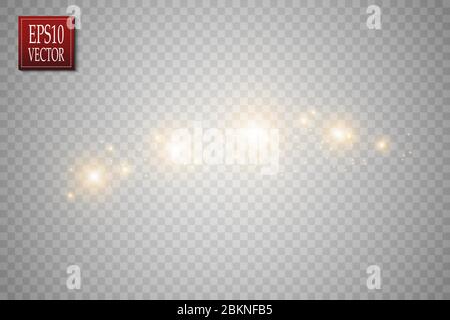 Collezione di lenti riflanche astratte. Stelle luminose. Luci e scintille su sfondo trasparente. Bordi luminosi. Illustrazione vettoriale. Illustrazione Vettoriale