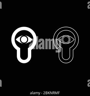 Keyhole eye looking serratura porta look concept icona contorno bianco colore vettore illustrazione stile piatto semplice immagine Illustrazione Vettoriale