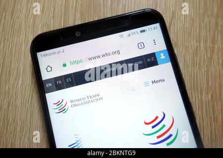 Sito Web dell'Organizzazione mondiale del commercio (www.wto.org) visualizzato sullo smartphone Foto Stock