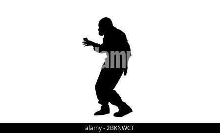 Silhouette James Bond parodia. Medico che indossa guanti con tuta di protezione chimica a rischio biologico per il controllo della temperatura. Foto Stock