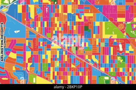 Mappa vettoriale colorata di Arlington Heights, Illinois, USA. Modello Art Map per autostampare opere d'arte murali in formato orizzontale. Illustrazione Vettoriale