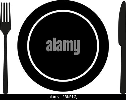 piastra con coltello e forcella isolati su sfondo bianco illustrazione vettoriale Illustrazione Vettoriale