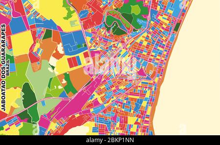 Mappa vettoriale colorata di Jaboatao dos Guararapes, Brasile. Modello Art Map per autostampare opere d'arte murali in formato orizzontale. Illustrazione Vettoriale