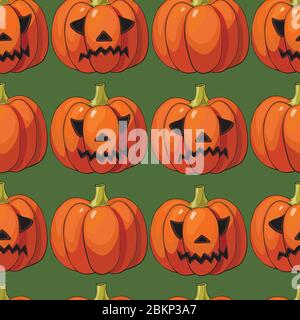 sfondo di halloween con zucche diverse, motivo di festa Illustrazione Vettoriale