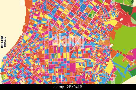 Mappa vettoriale colorata di Belem, Brasile. Modello Art Map per autostampare opere d'arte murali in formato orizzontale. Illustrazione Vettoriale