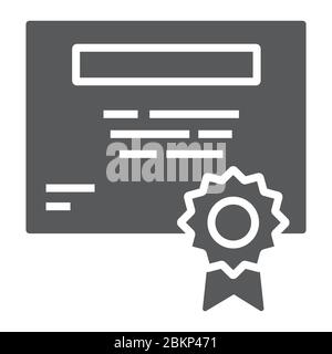 Certificato icona glifo, istruzione e scuola, segno diploma grafica vettoriale, un'icona solida su sfondo bianco, eps 10. Illustrazione Vettoriale