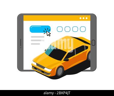 Servizio taxi online sullo schermo del tablet. Illustrazione vettoriale dell'applicazione in linea Illustrazione Vettoriale