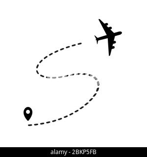 Percorso piano con punto iniziale e percorso tratteggiato. Oggetto nero isolato su sfondo bianco. Illustrazione vettoriale. Illustrazione Vettoriale