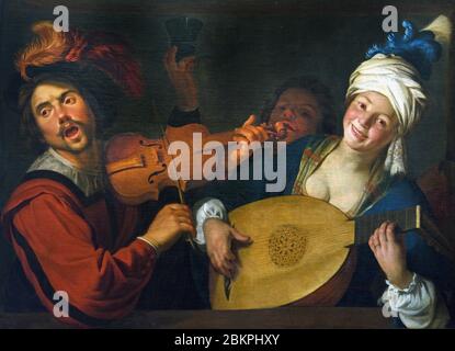 I Cantanti di Gerard van Honthorst - Gerrit van Honthorst (Gherardo delle notti, 1592-1656) Olandese , Olanda. Foto Stock