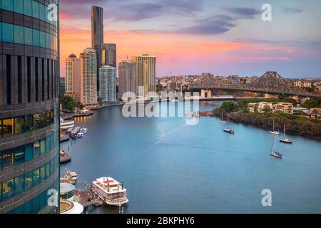 Brisbane. Immagine del paesaggio urbano dello skyline di Brisbane, Australia durante il tramonto. Foto Stock