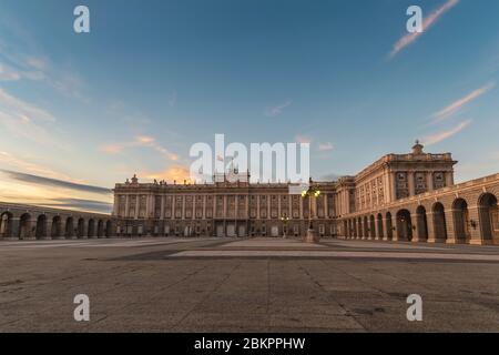 Madrid Spagna, skyline della città al Palazzo reale di Madrid Foto Stock