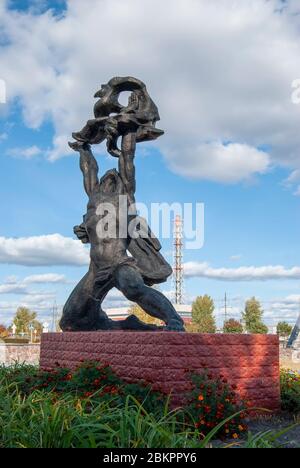 Lo stato Prometheus vicino al Giardino della memoria nella zona di esclusione di Chernobyl, Ucraina Foto Stock