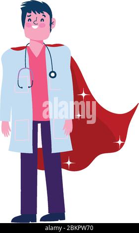 grazie medico, medico professionista maschile con supereroe cape illustrazione vettoriale Illustrazione Vettoriale