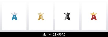 Corona reale sul disegno di logo di lettera A Illustrazione Vettoriale