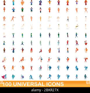 100 universal set di icone. Cartoon illustrazione di 100 icone universali set di vettore isolato su sfondo bianco Illustrazione Vettoriale