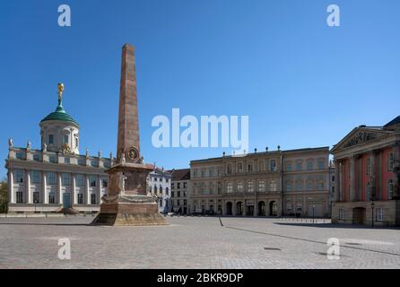 Potsdam, rekonstruierter Alter Markt, Altes Rathaus, Obelisco e Museo Barberini Foto Stock