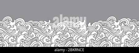 Carta da parati giapponese WAVE senza cuciture Illustrazione di disegno di linea per decorare sfondo-vettore. Illustrazione Vettoriale
