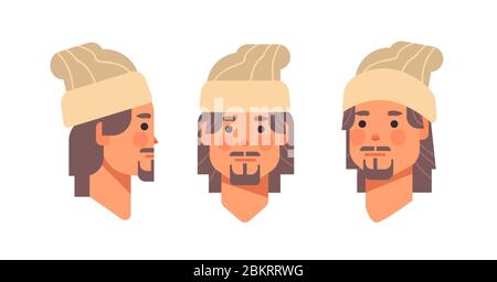 imposta avatar testa ragazzo vista lato anteriore personaggio cartoon maschile viste diverse per animazione orizzontale ritratto illustrazione vettoriale Illustrazione Vettoriale