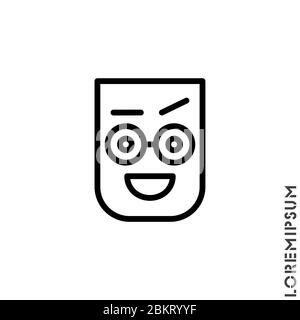 Happy Smile occhi aperto con un sopracciglio sollevato Emoticon icona Vector Illustrazione. Stile contorno. Icona del vettore sorriso, simbolo felice. Segno di stile lineare per m Illustrazione Vettoriale